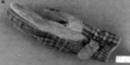 suede and woven fibre glove worn during test firing