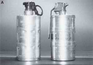 Example of individual spray containers containing crowd-control agents. - from A Physicians Guide to Clinical Forensic Medicine, 2nd edition. Includes eBook/PDA on CD-ROM. Edited by Margaret M Stark